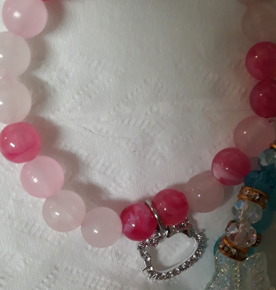 NEW Hello Kitty Bracelet Pink beads Silver CZ Sanrio charm NWT Handmade NWT